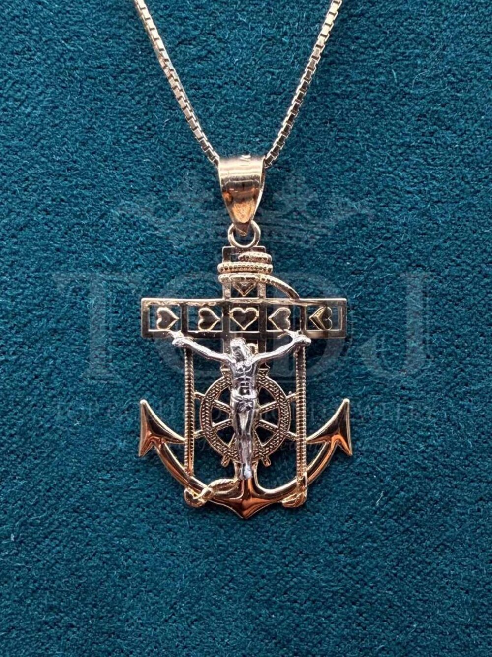 14K Two Tone Gold Mariner Cross Pendant